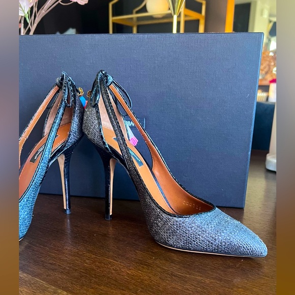 NEW Dolce & Gabbana DG Grey Raffia & Snakeskin Cutout Pointed Toe Heels EU 37 - Picture 4 of 12